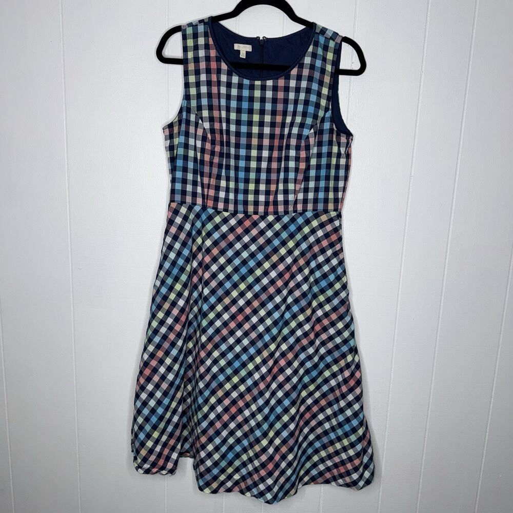 Talbots Women’s Plaid Gingham Sleeveless A Line Dress Pockets Size 12